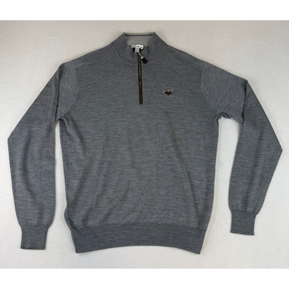 Peter Millar Quarter Zip Mens Large Gray Merino Silk Cherry Hills Denver Golf